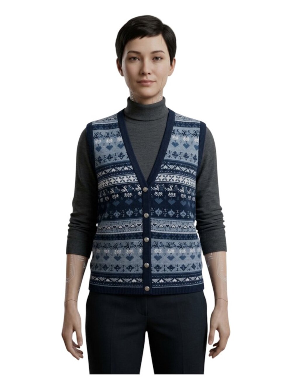 Brand New knit vest fair isle nordic-inspired geometric floral motifs 10 vintage